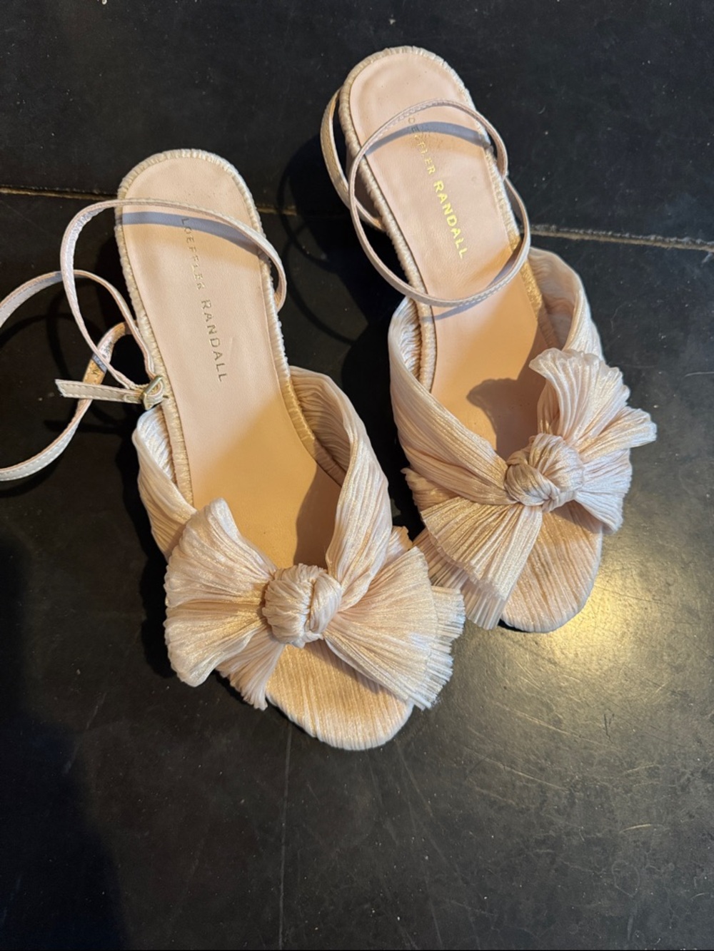 Loeffler Randall Metallic PEARL Knotted Bow Ankle-Strap Block Heel Sandal - Picture 2 of 15
